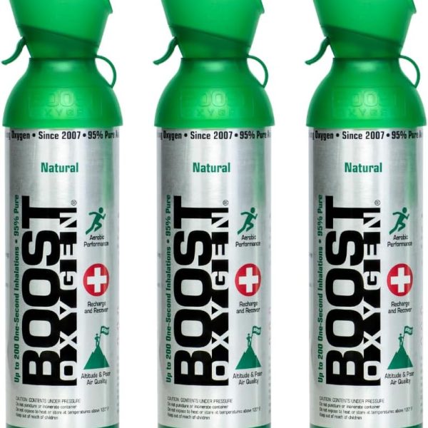Boost Oxygen Large Natural 10 Liter Canister | Respiratory Support for Aerobic Recovery, Altitude, Performance and Health (3 Pack)