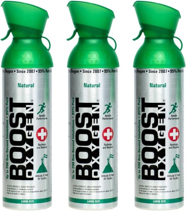Boost Oxygen Large Natural 10 Liter Canister | Respiratory Support for Aerobic Recovery, Altitude, Performance and Health (3 Pack)