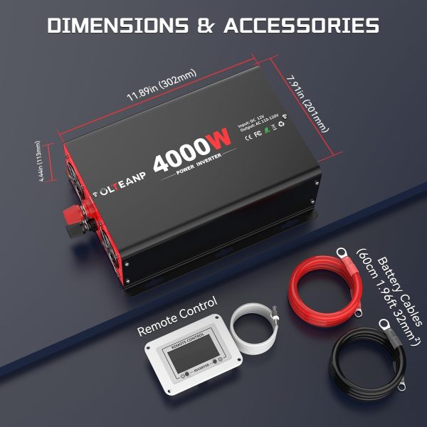4000 Watt Power Inverter 12V DC to 110V AC Car Inverter with 4 AC Outlets, 30W Type-C Port, 3.1A USB Port, Remote Controller on LCD Screen, Peak 8000W Car Converter for Truck,Vehicles,Trip