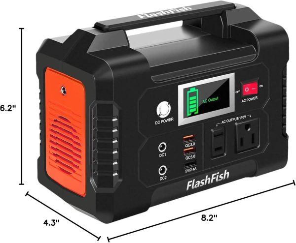 200W Portable Power Station, FlashFish 40800mAh Solar Generator With 110V AC Outlet/2 DC Ports/3 USB Ports, Backup Battery Pack Power Supply for CPAP Outdoor Advanture Load Trip Camping Emergency.