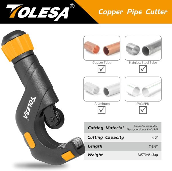 TOLESA Pipe Cutter Tool 3/16-2 Inch(5-50mm) Heavy Duty Metal Pipe Cutter With Deburring Tool Pipe Reamer Sharp Copper Tube Cutter Speed Cutting Tubing Cutter For Stainless Steel Aluminum Brass Pipe