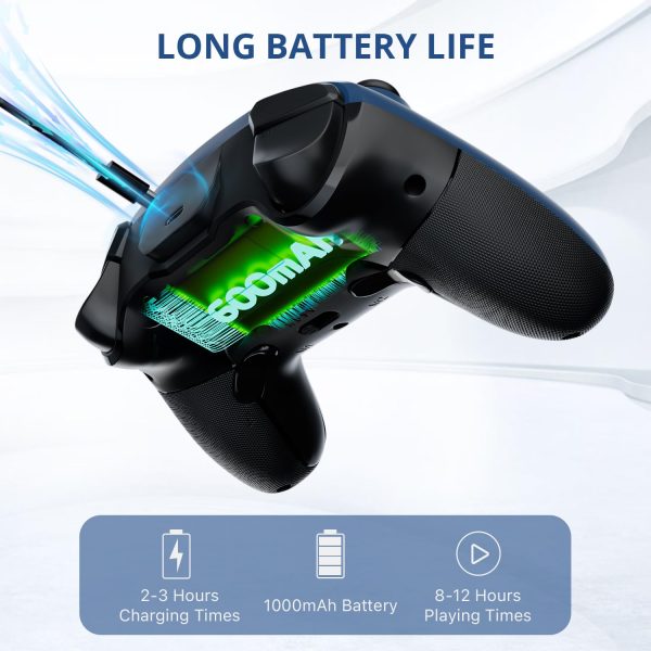 Kujian Wireless Gaming Controller for PC, Switch, Steam, Luna, Android, iOS – Bluetooth Game Controller with Turbo Button, LED Backlight, Dual Vibration, 6-Axis Gyroscope (Blue)