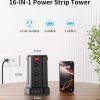 Power Strip Surge Protector, 10 Ft Extension Cord with 12 AC Multiple Outlets 4 USB (1 USB C), SMALLRT Power Tower Desktop Charging Station (Black, 6.5 FT)