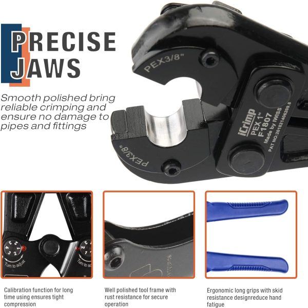 iCrimp F1807 Copper Ring Crimping Tool Kit for 3/8,1/2,3/4,1-inch- Free Removal Tool& Pex Pipe Cutter&Gauge- For All US F1807 Standards