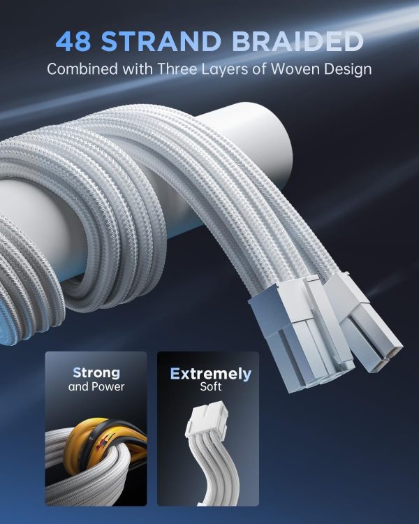 AsiaHorse 16AWG PSU Cable Extension Power Cords, Customized Power Supply Mod Sleeve Extension Cable, ATX/EPS/8-pin PCI-E/6-pin PCI-E for PSU Cable (Pure White)