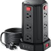 Power Strip Surge Protector, 10 Ft Extension Cord with 12 AC Multiple Outlets 4 USB (1 USB C), SMALLRT Power Tower Desktop Charging Station (Black, 6.5 FT)