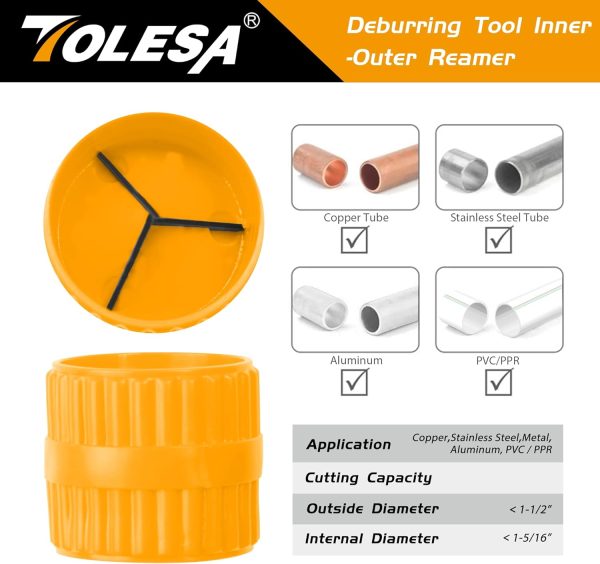 TOLESA Pipe Cutter Tool 3/16-2 Inch(5-50mm) Heavy Duty Metal Pipe Cutter With Deburring Tool Pipe Reamer Sharp Copper Tube Cutter Speed Cutting Tubing Cutter For Stainless Steel Aluminum Brass Pipe