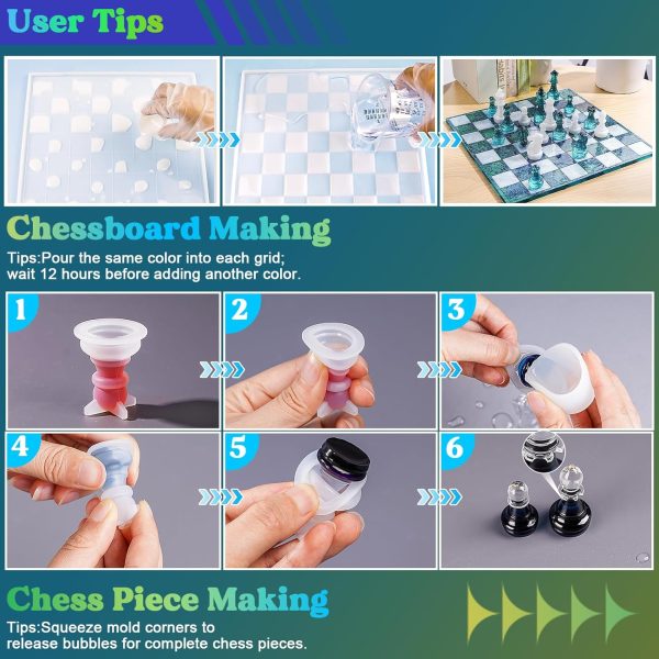 LET'S RESIN Chess Molds for Resin Casting, Upgraded Resin Chess Set Mold with 16 Piece 3D Full Size Chess Checkers & Chess Board Epoxy Silicone Resin Molds, DIY Chess Board Game, Christmas Gifts