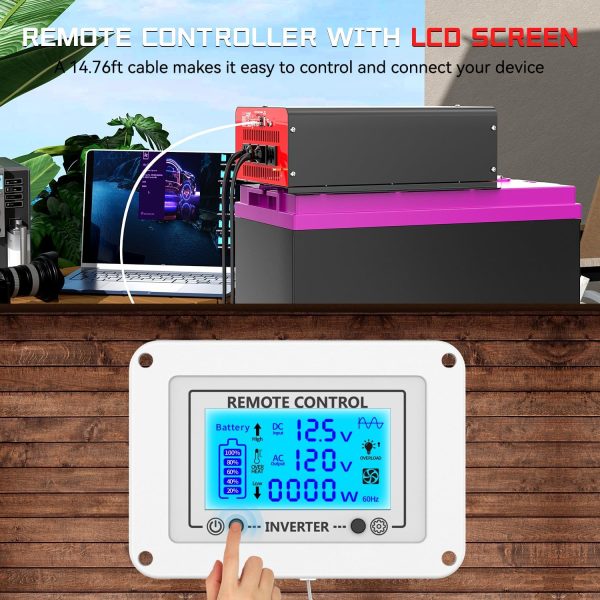 4000 Watt Power Inverter 12V DC to 110V AC Car Inverter with 4 AC Outlets, 30W Type-C Port, 3.1A USB Port, Remote Controller on LCD Screen, Peak 8000W Car Converter for Truck,Vehicles,Trip