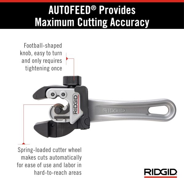 RIDGID 32573 Model 118 2-in-1 Close Quarters AUTOFEED 1/4" to 1-1/8" Metal Tubing Compact Cutter, Silver/Black
