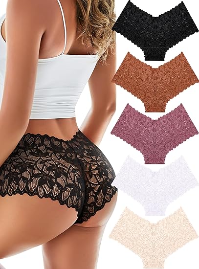 Sexy Women's Underwear Lace Shorts V Waist Breathable Cheeky Panties Boyshorts Underwear Women 5 Pack