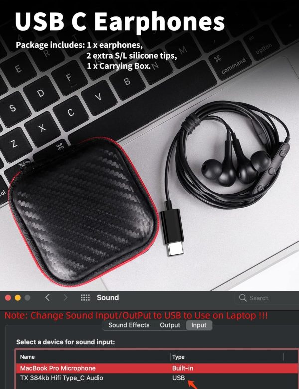 USB C Headphone for Samsung S23 FE S22 S21 S20 A53 A54 Wired Earbuds Magnetic in-Ear Type C Earphone with Microphone Volume Control Bass Stereo Noise Canceling for iPhone 15 Pro Max Pixel 6 6a 7a 8 5