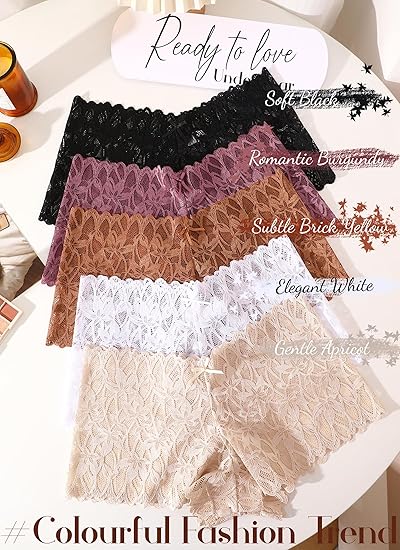 Sexy Women's Underwear Lace Shorts V Waist Breathable Cheeky Panties Boyshorts Underwear Women 5 Pack